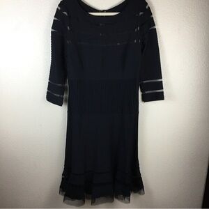 Tadashi Shoji Mesh Stripe Black Fit and Flare Cocktail Dress Size M